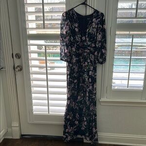 Shoshanna Blue and Purple V-Neck Gown with Bishop Sleeves